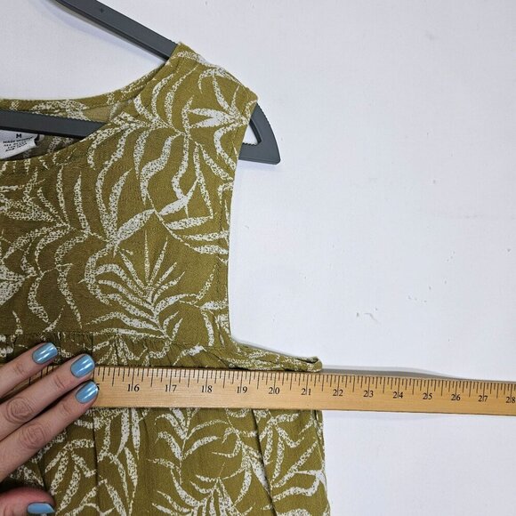The Vermont Country Store Sleeveless Olive Leaf Print Midi Dress M Cotton Casual - Picture 6 of 8